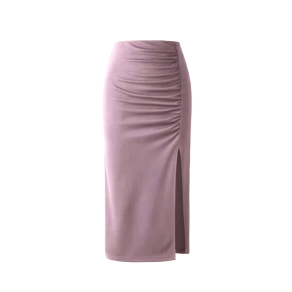 OGL Dresses & Skirts - Ruching Slit Midi Skirt - Medium Taro Purple